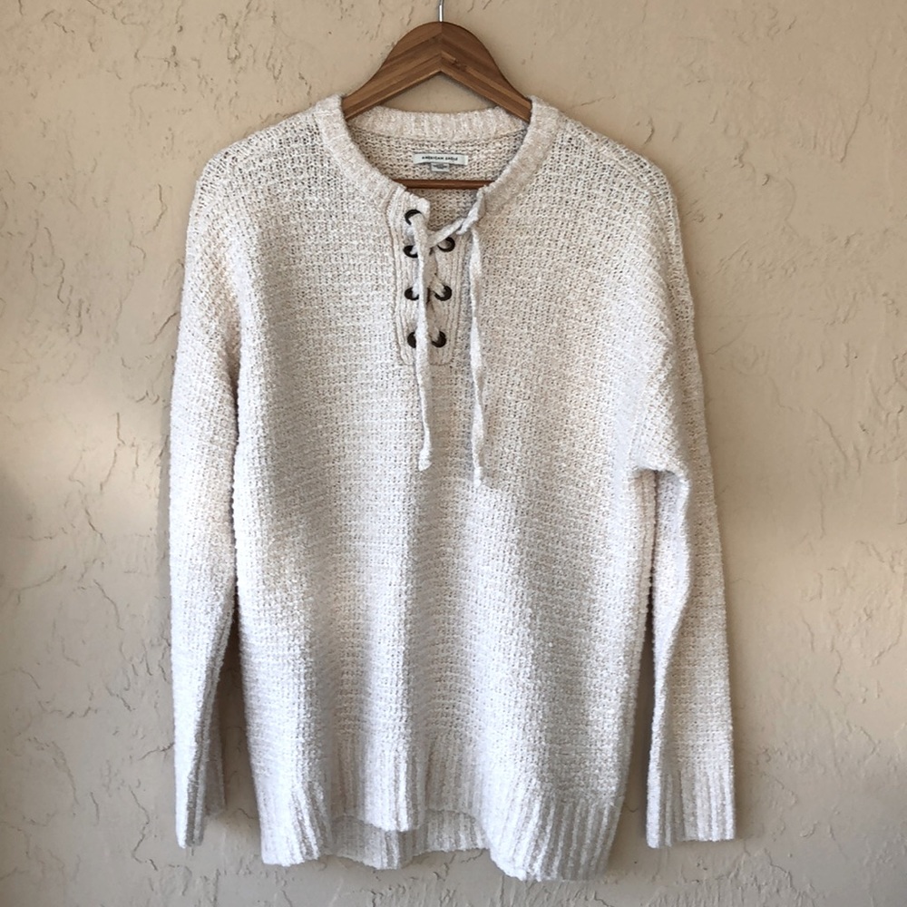 American Eagle long knit sweater oatmeal large